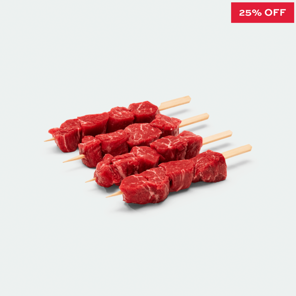 Beef Eye Fillet Skewers Grass Fed - 100g x 4 Pieces